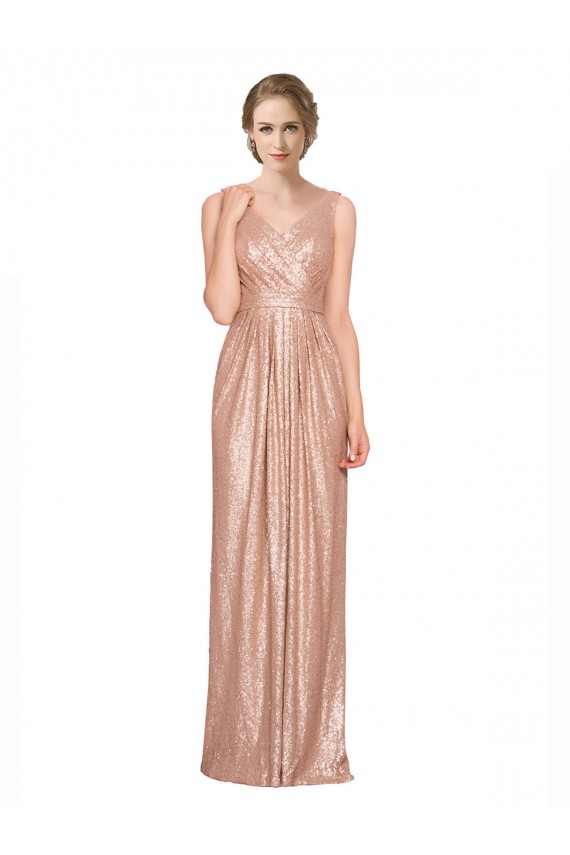 V-Neck Long Sequin Rose Gold Sleeveless Bridesmaid Dress / Evening Dress Victoria