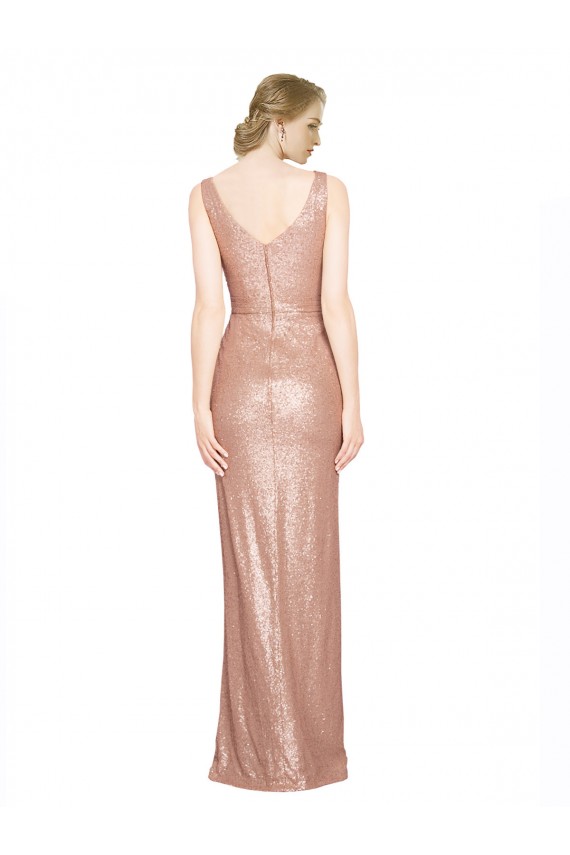 V-Neck Long Sequin Rose Gold Sleeveless Bridesmaid Dress / Evening Dress Victoria
