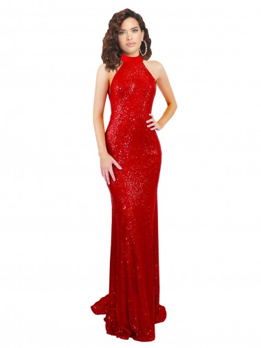 High Neck Long Sequin Red Sleeveless Formal Evening Gown / Prom Dress / Bridesmaid Dress Victoria