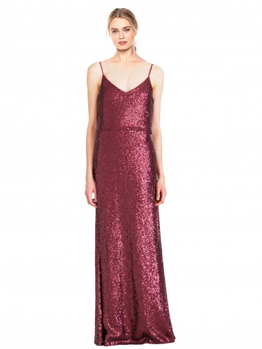 High Neck Long Sequin Burgundy A-Line Sleeveless Formal Evening Gown / Prom Dress / Bridesmaid Dress Victoria