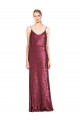 High Neck Long Sequin Burgundy A-Line Sleeveless Formal Evening Gown / Prom Dress / Bridesmaid Dress Victoria
