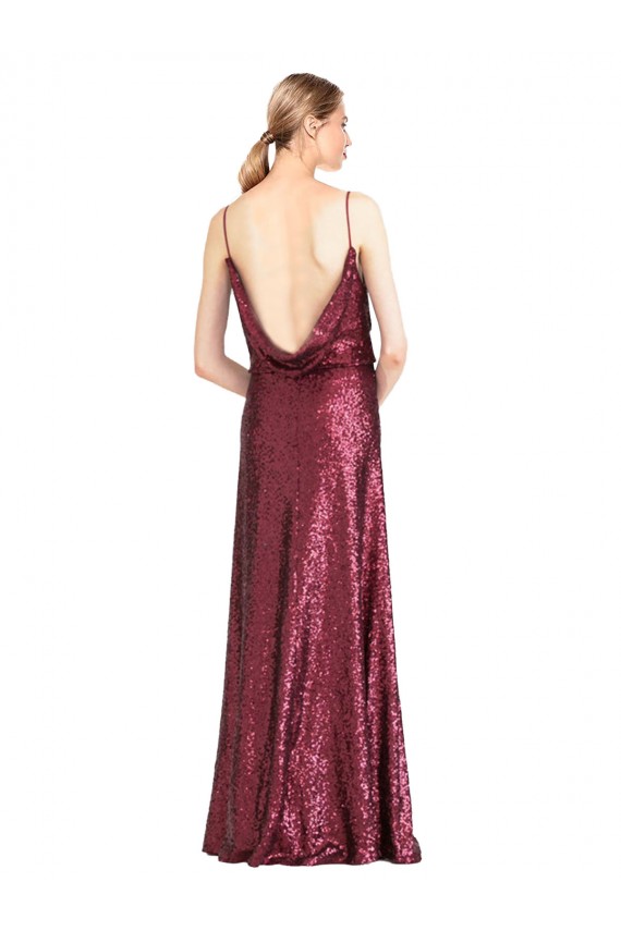 High Neck Long Sequin Burgundy A-Line Sleeveless Formal Evening Gown / Prom Dress / Bridesmaid Dress Victoria