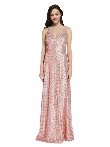 V-Neck Long Sequin Rose Gold Sleeveless Formal Evening Gown / Prom Dress / Bridesmaid Dress Victoria