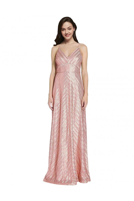 V-Neck Long Sequin Rose Gold Sleeveless Formal Evening Gown / Prom Dress / Bridesmaid Dress Victoria
