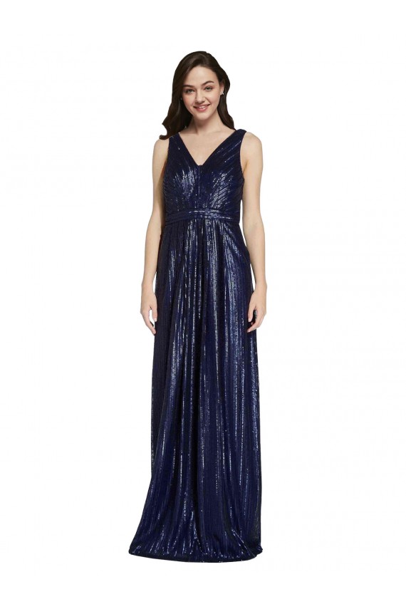 V-Neck Long Sequin Dark Navy Sheath Sleeveless Formal Evening Gown / Prom Dress / Bridesmaid Dress Victoria