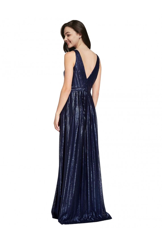 V-Neck Long Sequin Dark Navy Sheath Sleeveless Formal Evening Gown / Prom Dress / Bridesmaid Dress Victoria