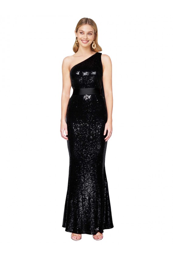 One Shoulder Long Sequin Black Sleeveless Formal Evening Gown / Prom Dress / Bridesmaid Dress Victoria