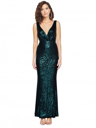 V-Neck Long Sequin Dark Green Sleeveless Bridesmaid Dress / Evening Dress Victoria