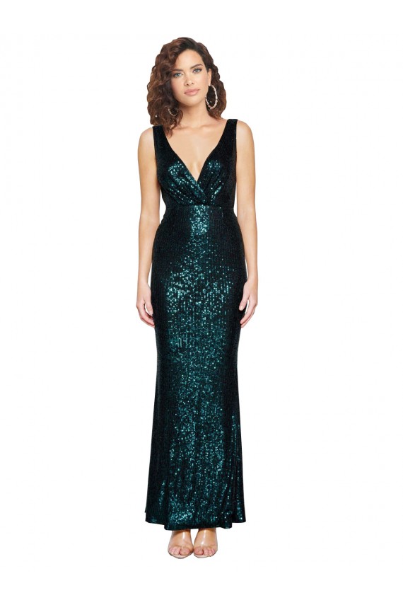 V-Neck Long Sequin Dark Green Sleeveless Bridesmaid Dress / Evening Dress Victoria
