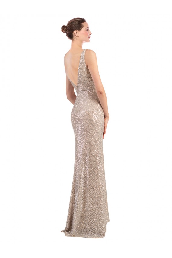 V-Neck Long Sequin & Sparkling Sequin Silver Sleeveless Formal Evening Gown / Prom Dress / Bridesmaid Dress Victoria