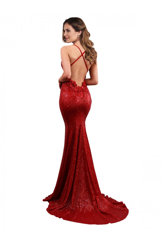 V-Neck Long Sequin Red Sleeveless Evening Gown / Bridesmaid Dress Victoria