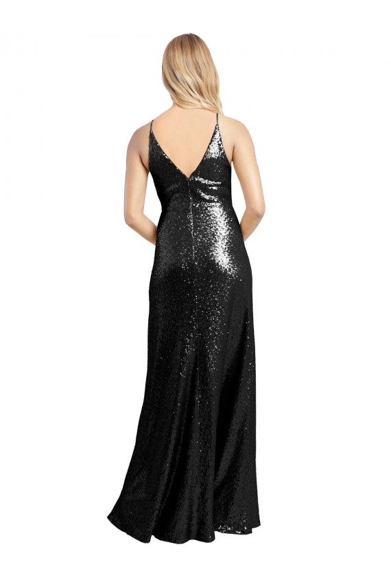 V-Neck Long Sequin Black Sleeveless Formal Evening Gown / Prom Dress / Bridesmaid Dress Victoria