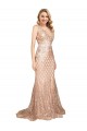V-Neck Long Sequin & Sparkling Sequin Rose Gold Sleeveless Formal Plus Size Evening Gown / Prom Dress / Bridesmaid Dress Victoria