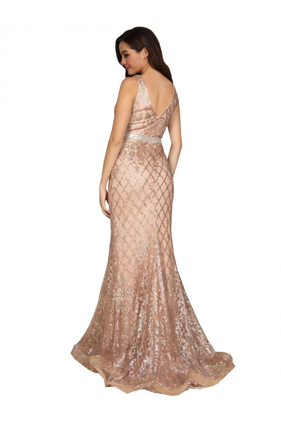 V-Neck Long Sequin & Sparkling Sequin Rose Gold Sleeveless Formal Plus Size Evening Gown / Prom Dress / Bridesmaid Dress Victoria
