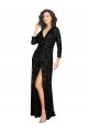 V-Neck Long Sequin Black Long Sleeves Formal Dress / Bridesmaid Dress Victoria