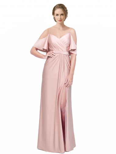 Off the Shoulder Long Silk like Satin Cold Shoulder Formal Evening Gown / Prom Dress / Bridesmaid Dress Victoria