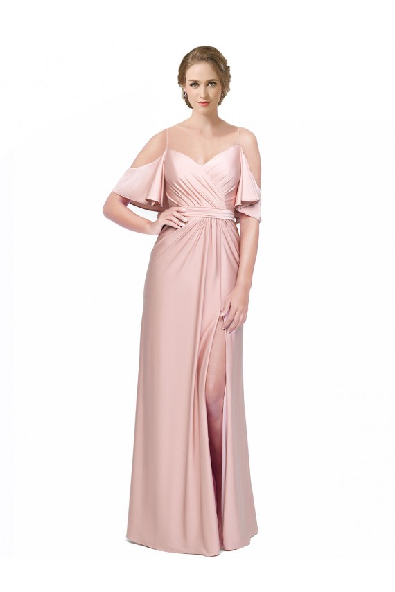 Off the Shoulder Long Silk like Satin Cold Shoulder Formal Evening Gown / Prom Dress / Bridesmaid Dress Victoria