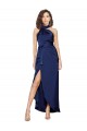 High Neck Long Silk like Satin Sapphire Sleeveless High Low Evening Gown / Prom Dress / Bridesmaid Dress Victoria