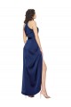 High Neck Long Silk like Satin Sapphire Sleeveless High Low Evening Gown / Prom Dress / Bridesmaid Dress Victoria