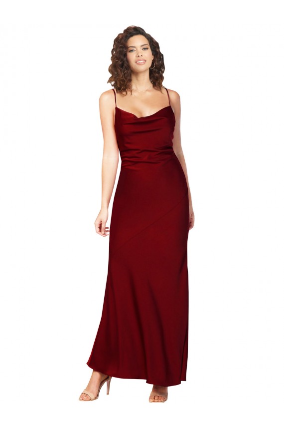 Cowl Neck Long Silk like Satin Burgundy Sleeveless Black Tie Evening Gown / Prom Dress / Bridesmaid Dress Victoria