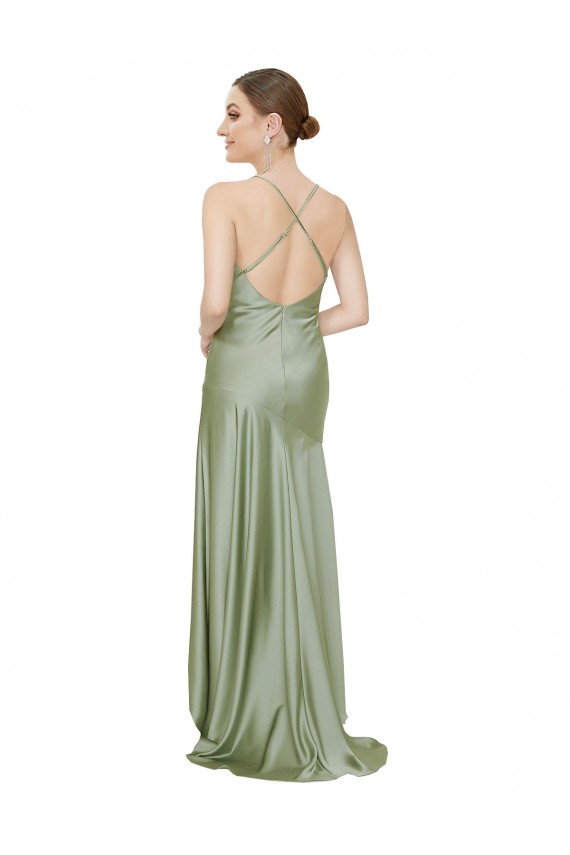 Cowl Neck Long Silk like Satin Smoke Green Sleeveless High Low Evening Gown / Prom Dress / Bridesmaid Dress Victoria