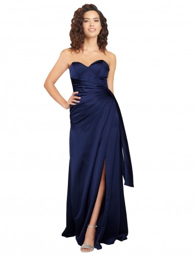 Strapless Long Silk like Satin Sapphire Sleeveless Formal Evening Gown / Prom Dress / Bridesmaid Dress Victoria