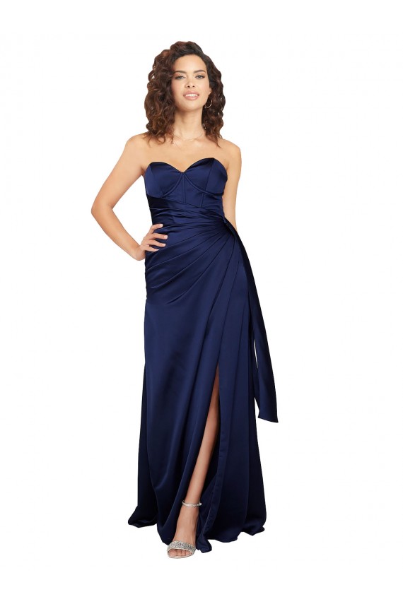 Strapless Long Silk like Satin Sapphire Sleeveless Formal Evening Gown / Prom Dress / Bridesmaid Dress Victoria