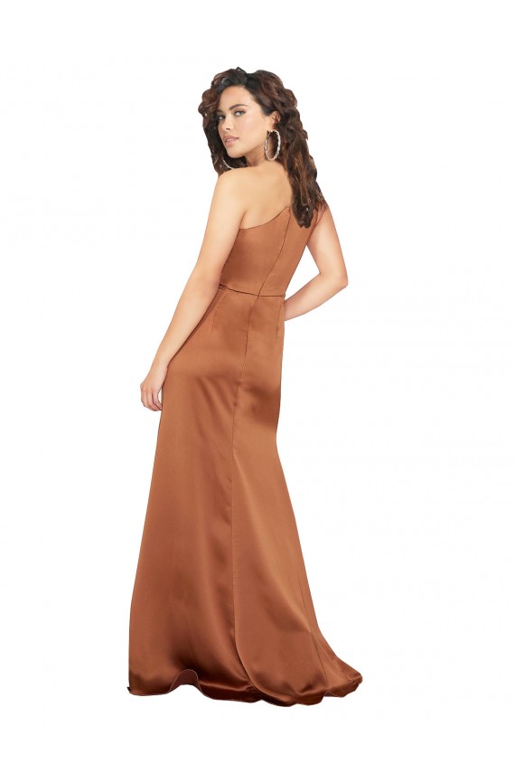 One Shoulder Long Silk like Satin Orange Sleeveless Formal Dress / Bridesmaid Dress Victoria