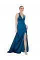 Halter Neck Long Silk like Satin Peacock Blue Sleeveless Formal Evening Gown / Prom Dress / Bridesmaid Dress Victoria