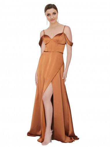 Sweetheart Long Silk like Satin Orange Cold Shoulder Formal Evening Gown / Prom Dress / Bridesmaid Dress Victoria
