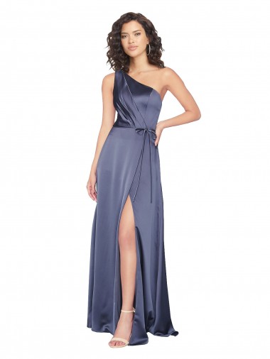 One Shoulder Long Silk like Satin Dusk Sleeveless Formal Evening Gown / Prom Dress / Bridesmaid Dress Victoria