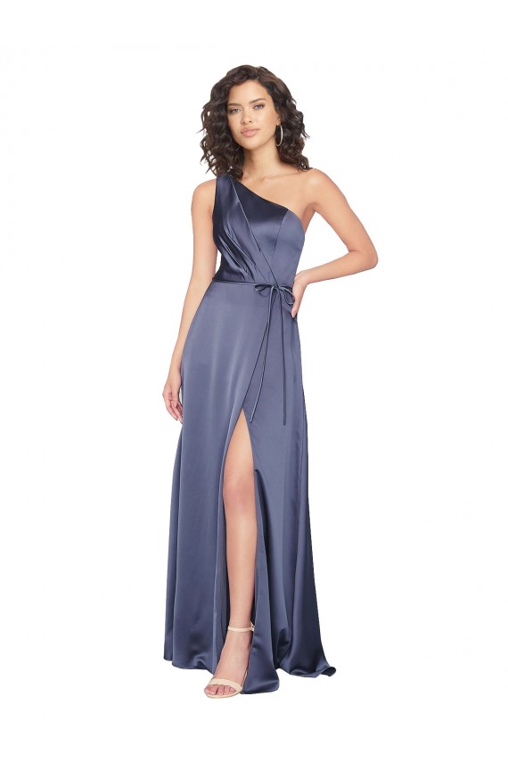 One Shoulder Long Silk like Satin Dusk Sleeveless Formal Evening Gown / Prom Dress / Bridesmaid Dress Victoria