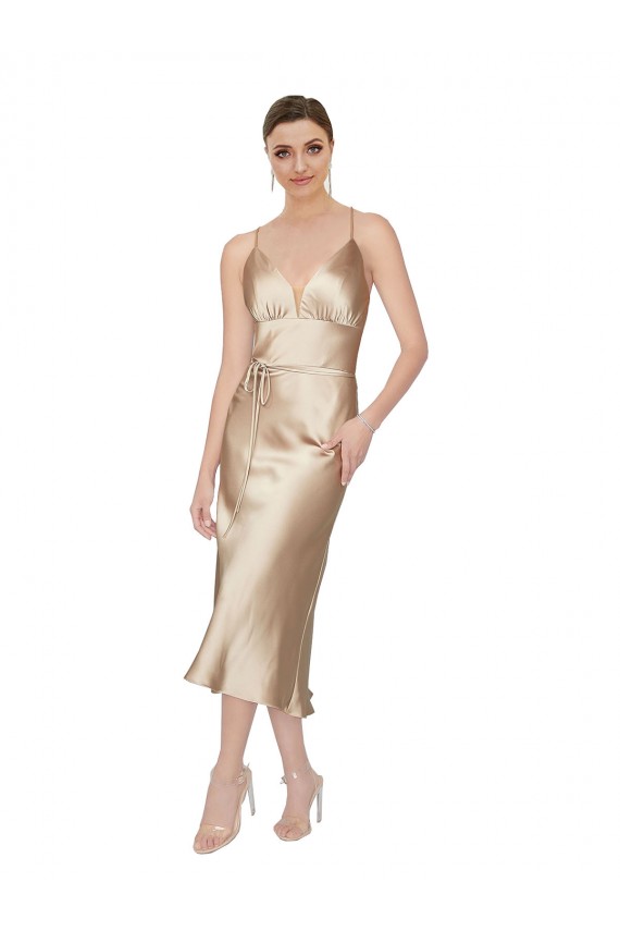 V-Neck Midi Length Silk like Satin Sleeveless Formal Evening Gown / Prom Dress / Bridesmaid Dress Victoria