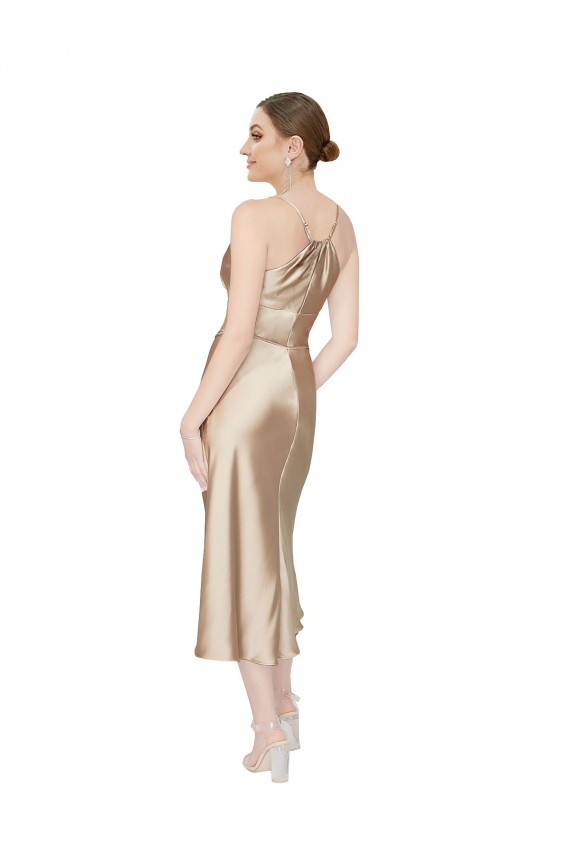 V-Neck Midi Length Silk like Satin Sleeveless Formal Evening Gown / Prom Dress / Bridesmaid Dress Victoria