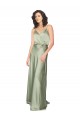 V-Neck Long Silk like Satin Smoke Green Sleeveless Formal Evening Gown / Bridesmaid Dress Victoria