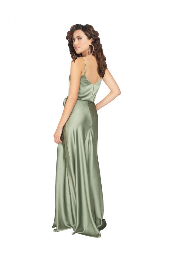 V-Neck Long Silk like Satin Smoke Green Sleeveless Formal Evening Gown / Bridesmaid Dress Victoria