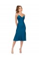 V-Neck Midi Length Silk like Satin Peacock Blue Sleeveless Prom Dress / Bridesmaid Dress Victoria