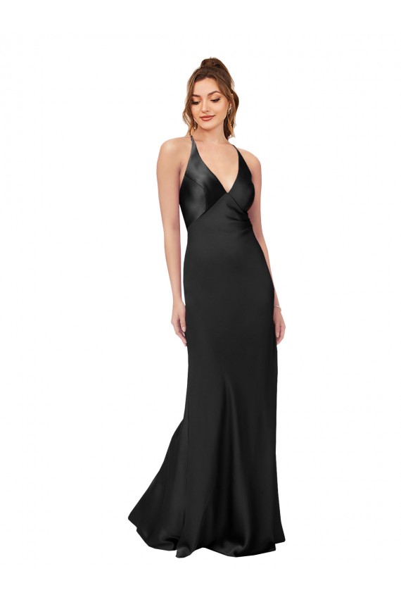 V-Neck Long Silk like Satin Black Sleeveless Black Tie Evening Gown / Prom Dress / Bridesmaid Dress Victoria