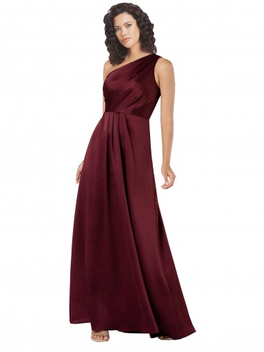 One Shoulder Long Silk like Satin Burgundy Sleeveless Formal Evening Gown / Prom Dress / Bridesmaid Dress Victoria