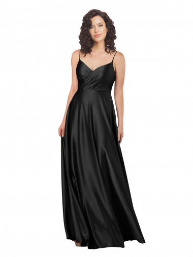 V-Neck Long Silk like Satin Black A-Line Sleeveless Formal Dress / Bridesmaid Dress Victoria
