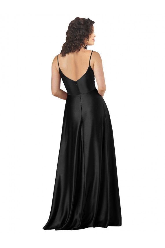 V-Neck Long Silk like Satin Black A-Line Sleeveless Formal Dress / Bridesmaid Dress Victoria