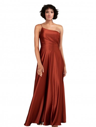 One Shoulder Long Silk like Satin Burnt Orange Sleeveless Black Tie Evening Gown / Prom Dress / Bridesmaid Dress Victoria