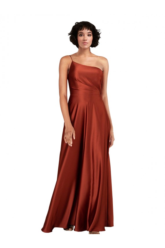 One Shoulder Long Silk like Satin Burnt Orange Sleeveless Black Tie Evening Gown / Prom Dress / Bridesmaid Dress Victoria