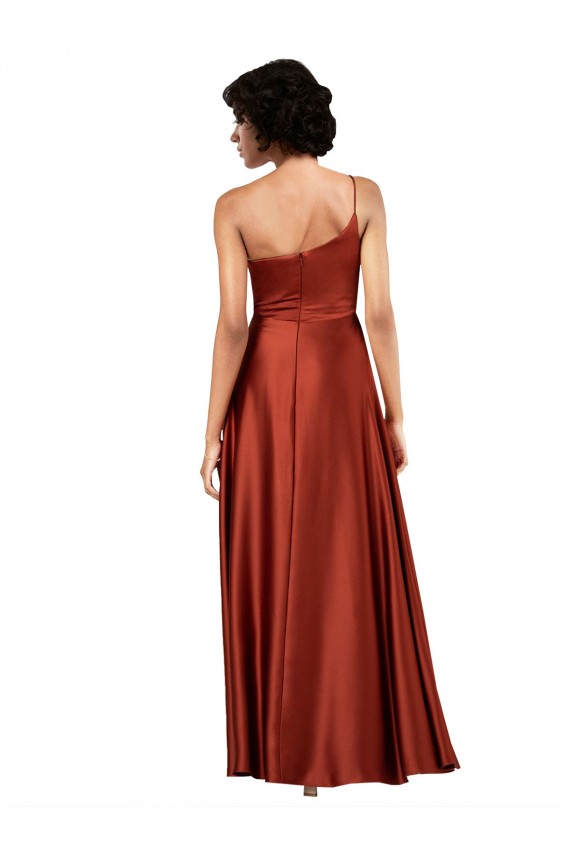 One Shoulder Long Silk like Satin Burnt Orange Sleeveless Black Tie Evening Gown / Prom Dress / Bridesmaid Dress Victoria