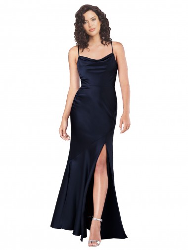 Cowl Neck Long Silk like Satin Dark Navy Sleeveless Black Tie Evening Gown / Prom Dress / Bridesmaid Dress Victoria
