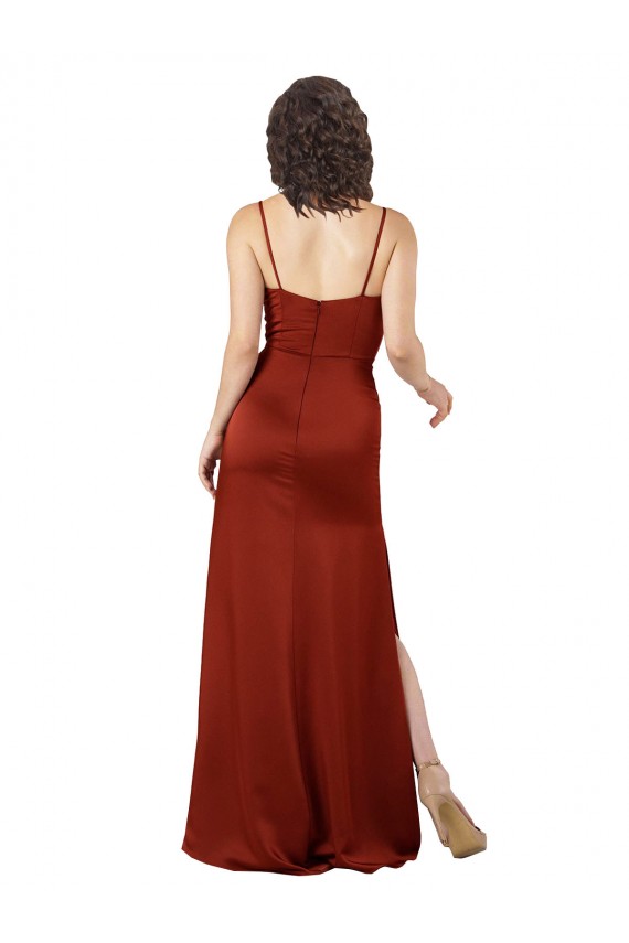 Square Neck Long Silk like Satin Red Sleeveless Formal Evening Gown / Prom Dress / Bridesmaid Dress Victoria