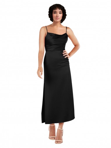 Cowl Neck Tea Length Silk like Satin Black Sleeveless Formal Evening Gown / Prom Dress / Bridesmaid Dress Victoria