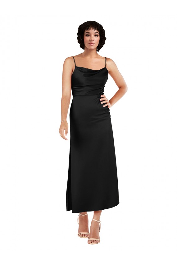 Cowl Neck Tea Length Silk like Satin Black Sleeveless Formal Evening Gown / Prom Dress / Bridesmaid Dress Victoria
