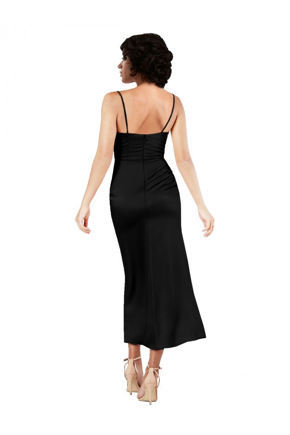 Cowl Neck Tea Length Silk like Satin Black Sleeveless Formal Evening Gown / Prom Dress / Bridesmaid Dress Victoria