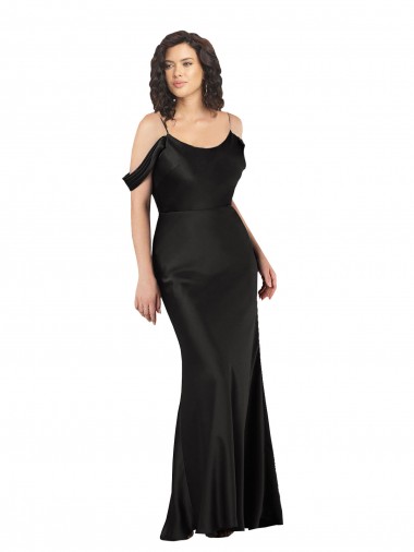 Off the Shoulder Long Silk like Satin Black Sleeveless Formal Dress / Bridesmaid Dress Victoria